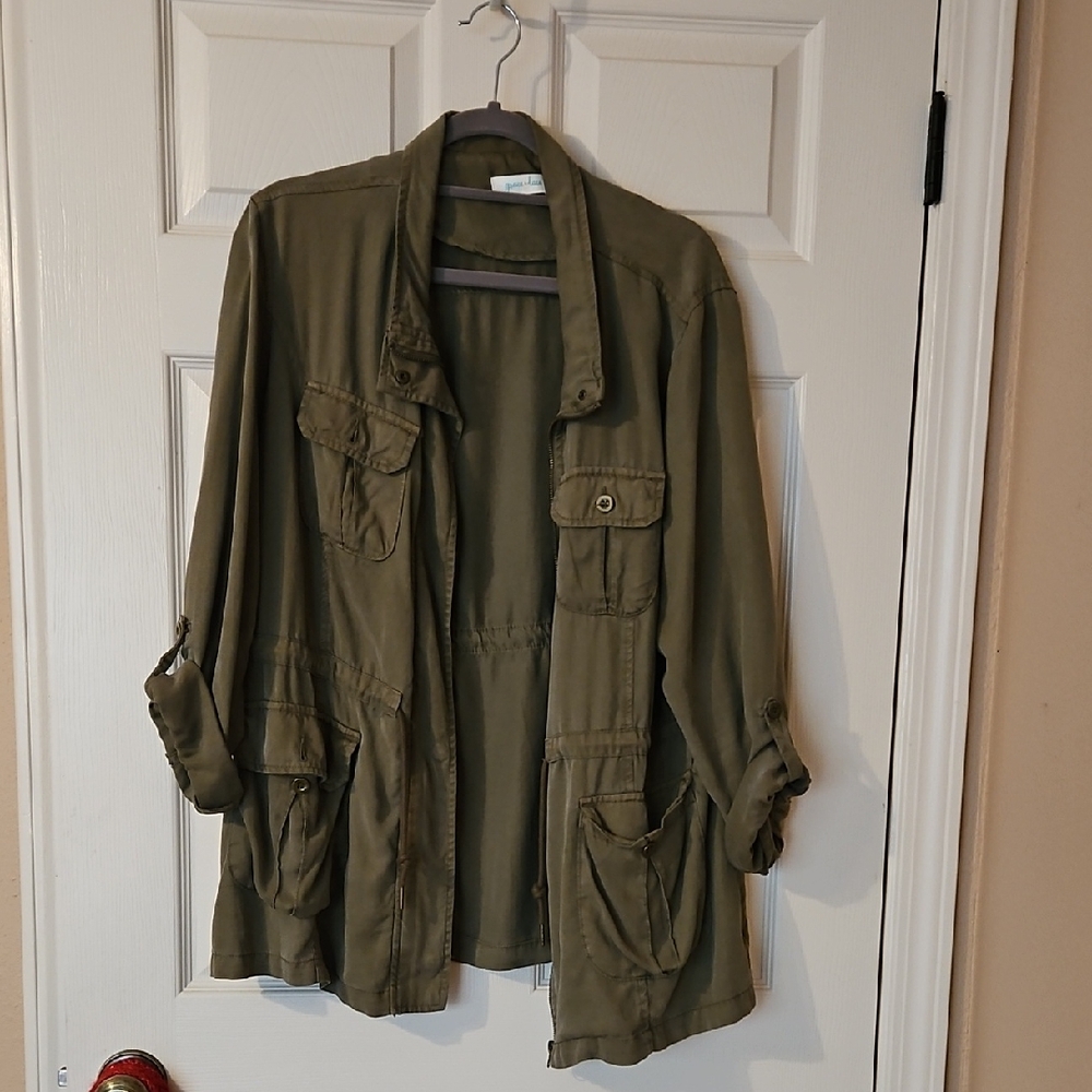 Grace & Lace Olive Green Utility Jacket with Front Flap Pockets